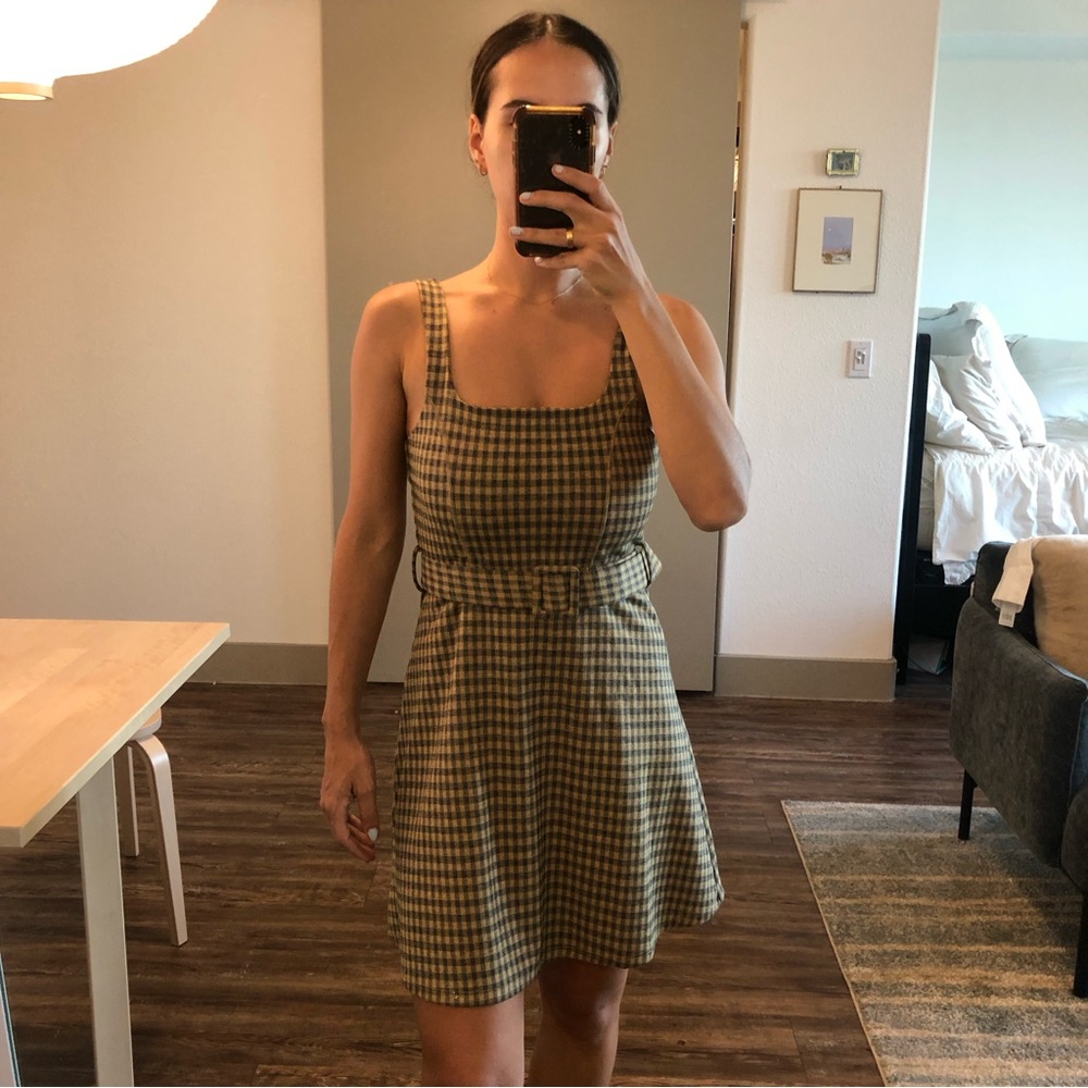 TOPSHOP | plaid belt dress